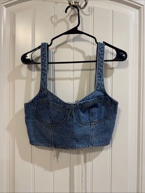 Structured Blue Denim Corset Crop Top